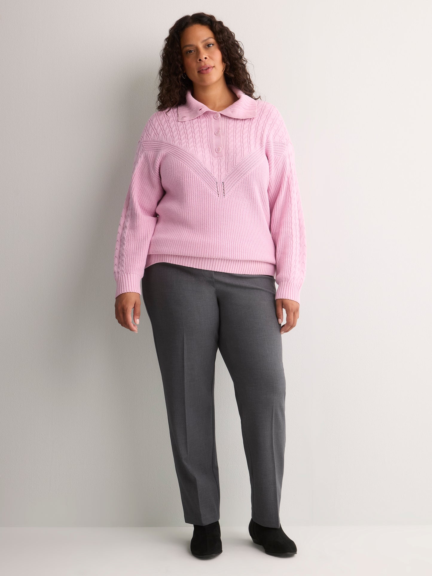 Loose Half-Placket Cable Knit Sweater