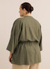 Linen-Blend Loose Kimono Tunic with Waist Drawstring