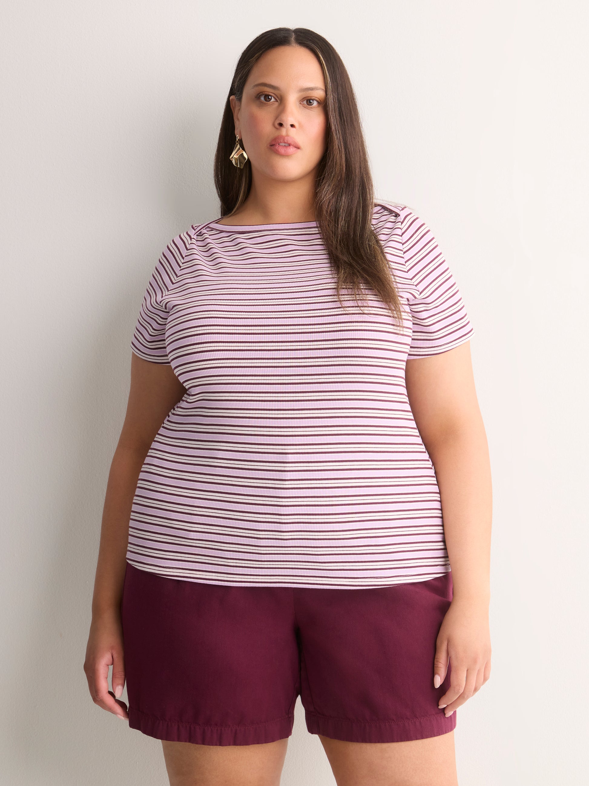 White Fitted Boat-Neck Ribbed Knit Baby Tee