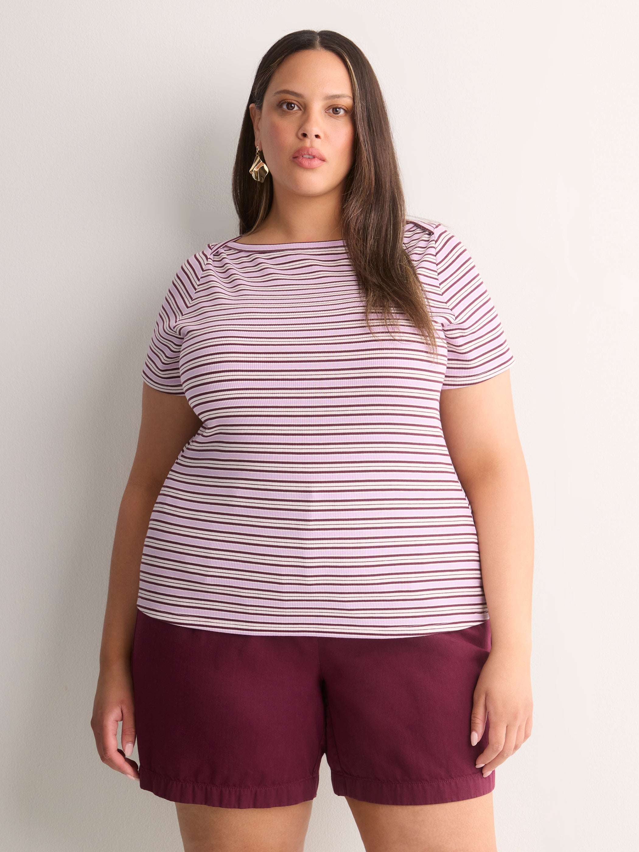 White Fitted Boat-Neck Ribbed Knit Baby Tee