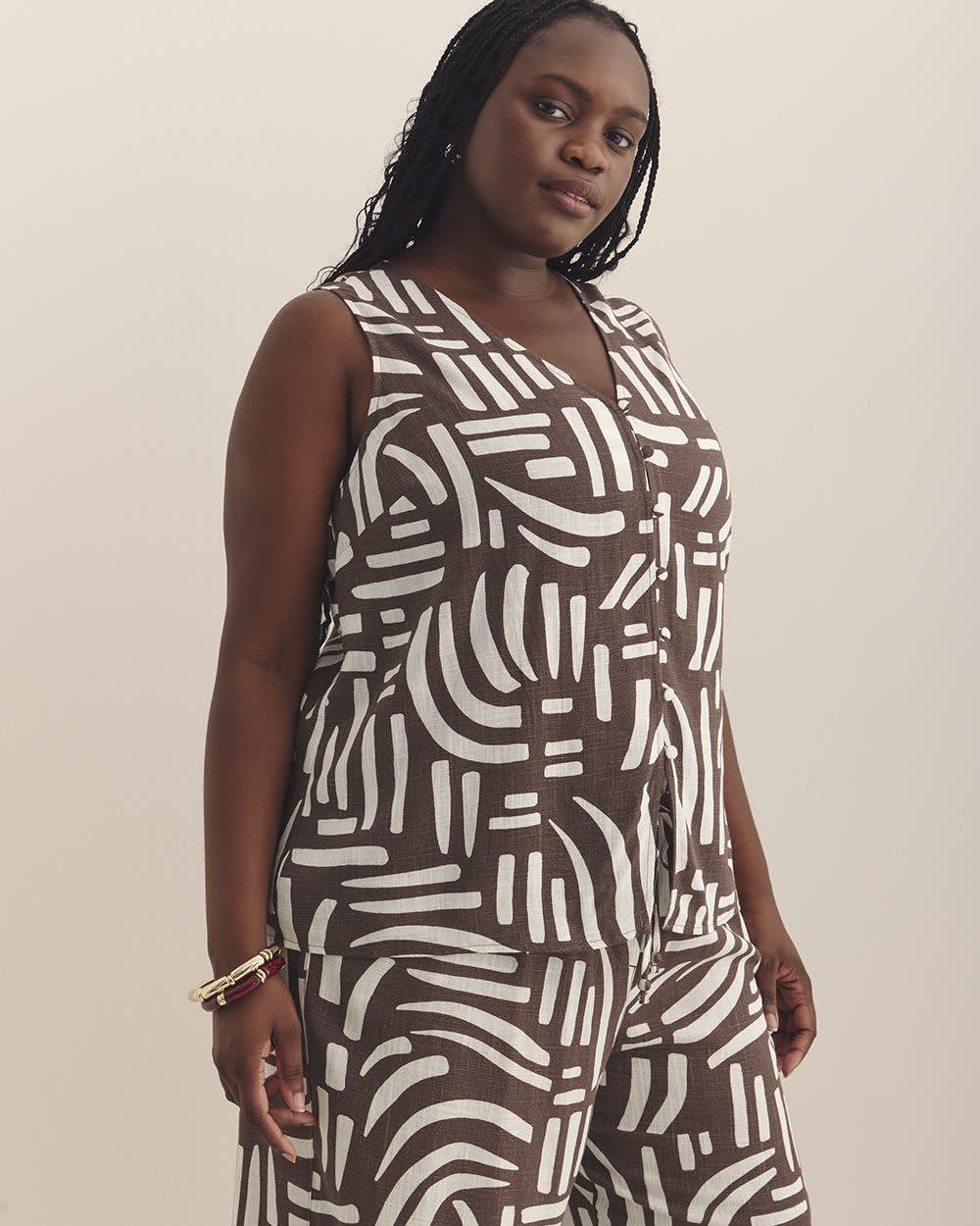 Blouse boutonnée sans manches à encolure en V