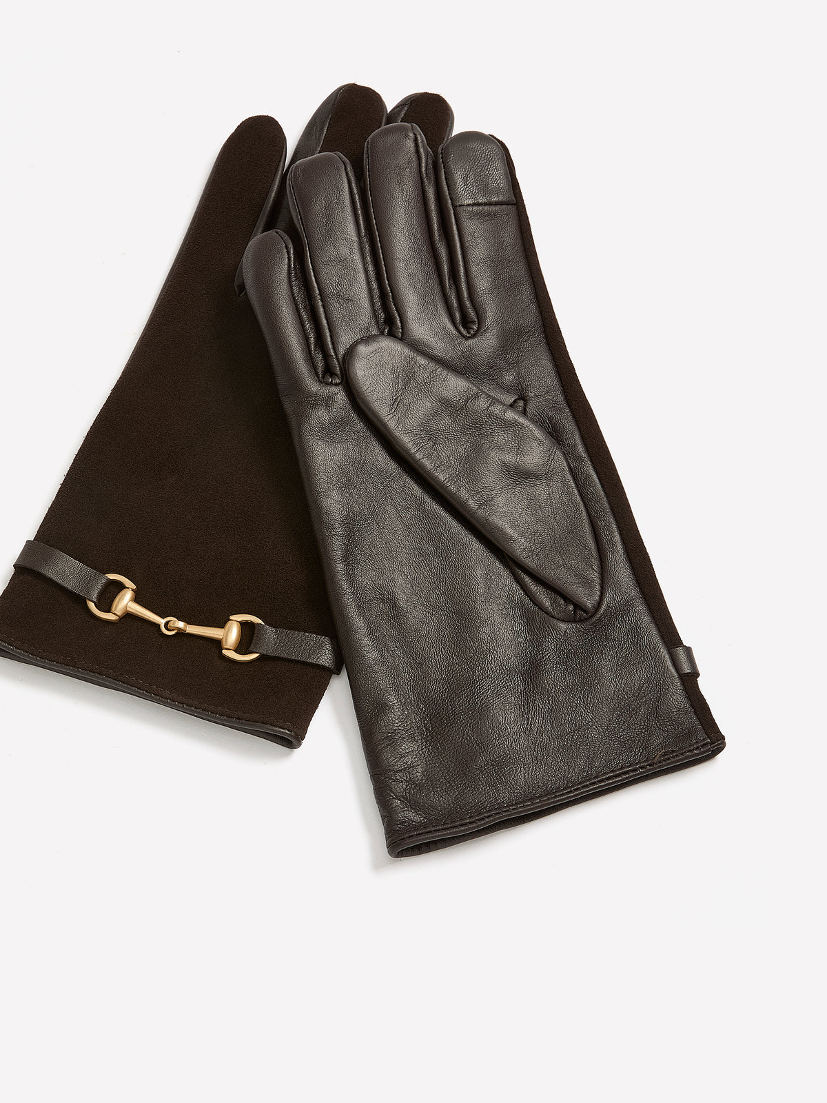 Black Leather and Suede Gloves with Horsebit Chain