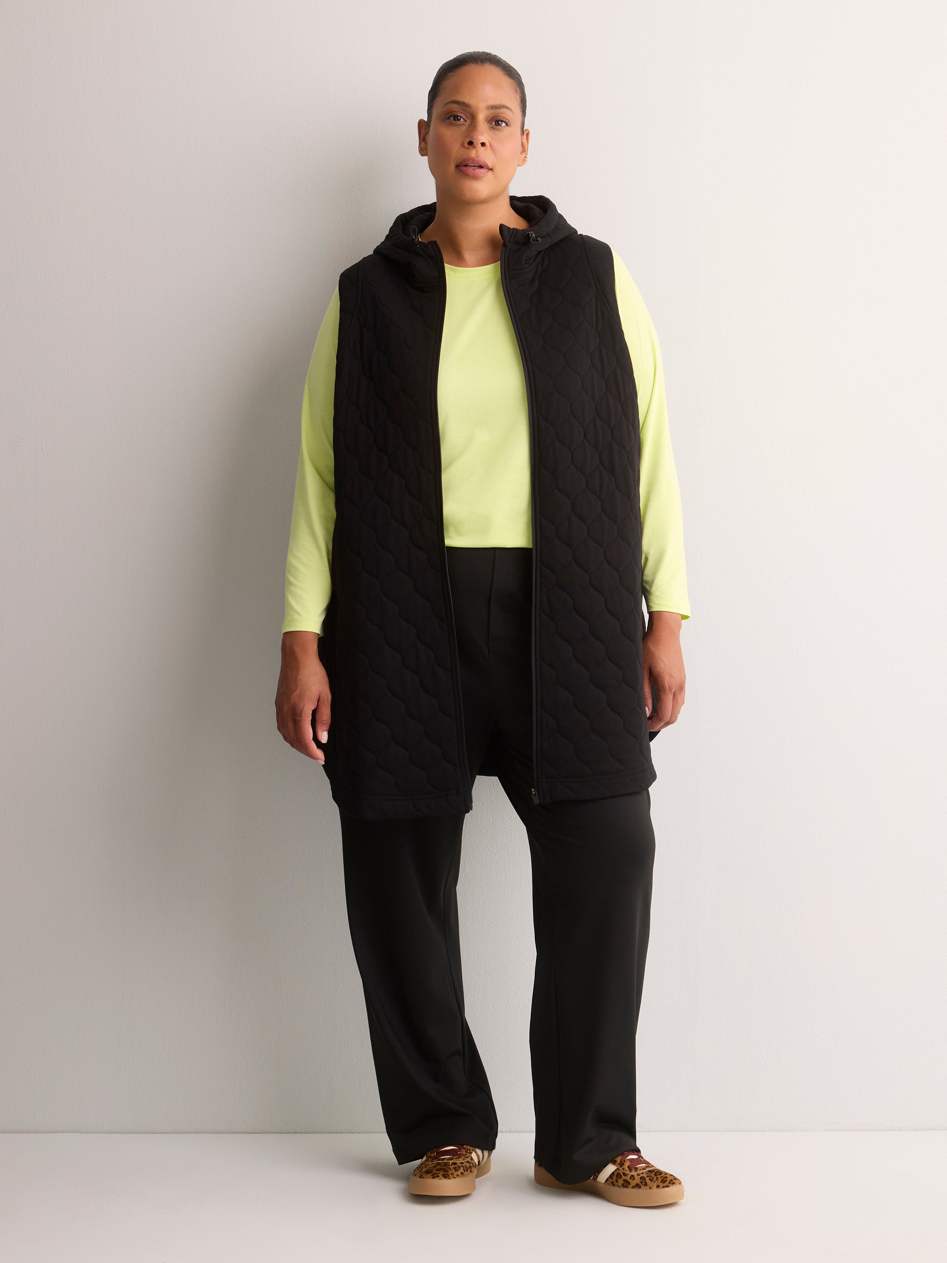 Long Quilted Knit Sleeveless Hooded Vest - Active Zone