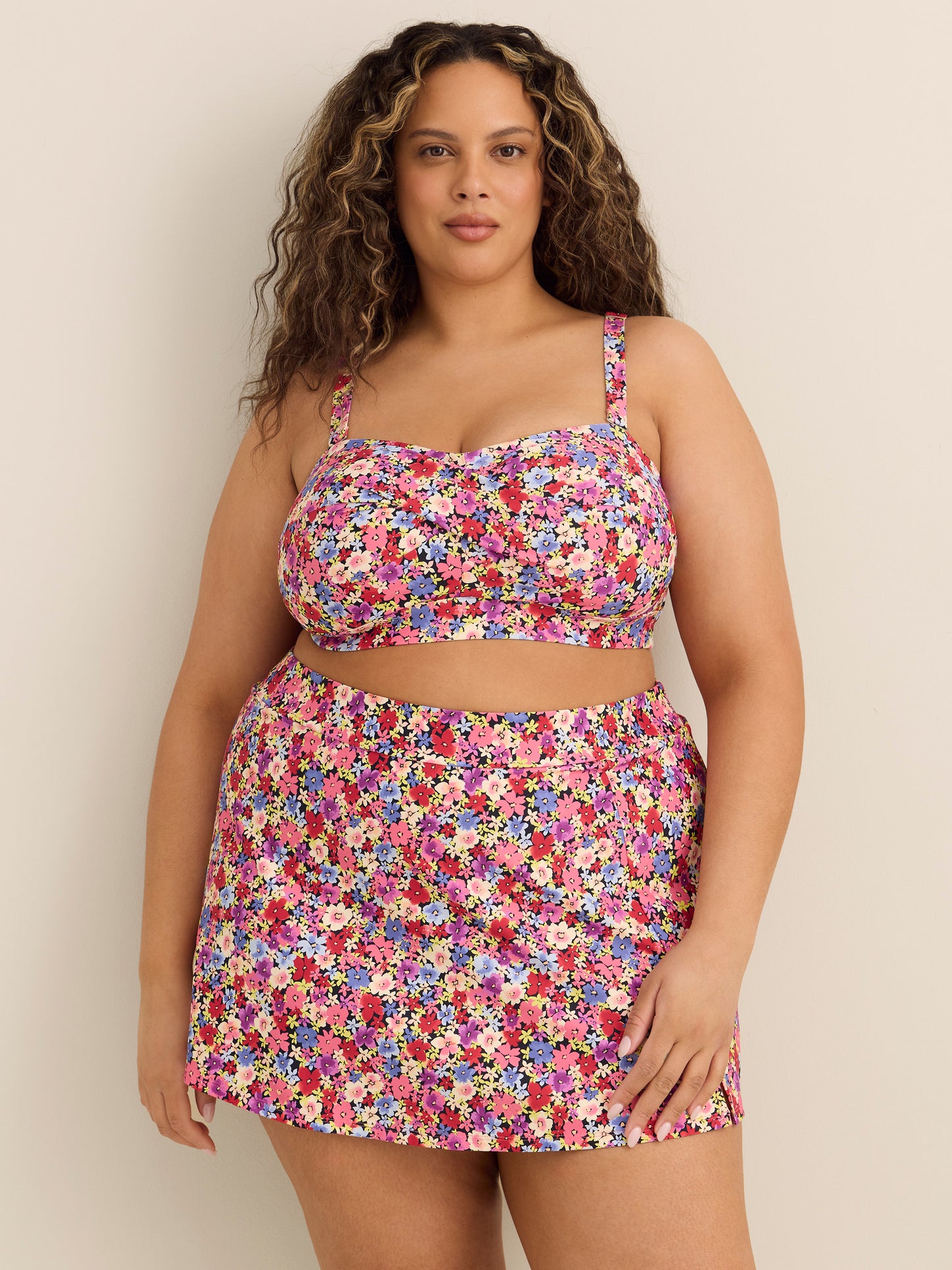 Jupe de bain taille haute imprimée avec culotte intégrée