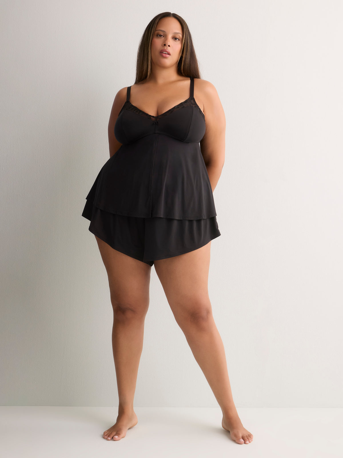 Sexy Black Fly-Away Babydoll with Cheetah Embroidery - Déesse Collection
