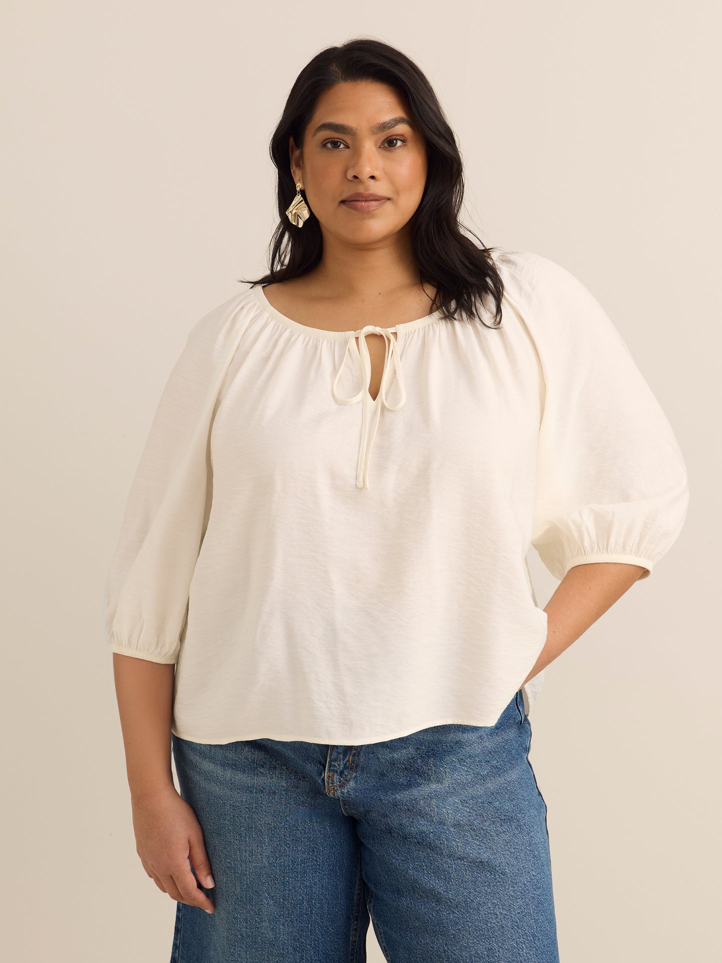 Scoop Neck A-line Blouse with Shirring
