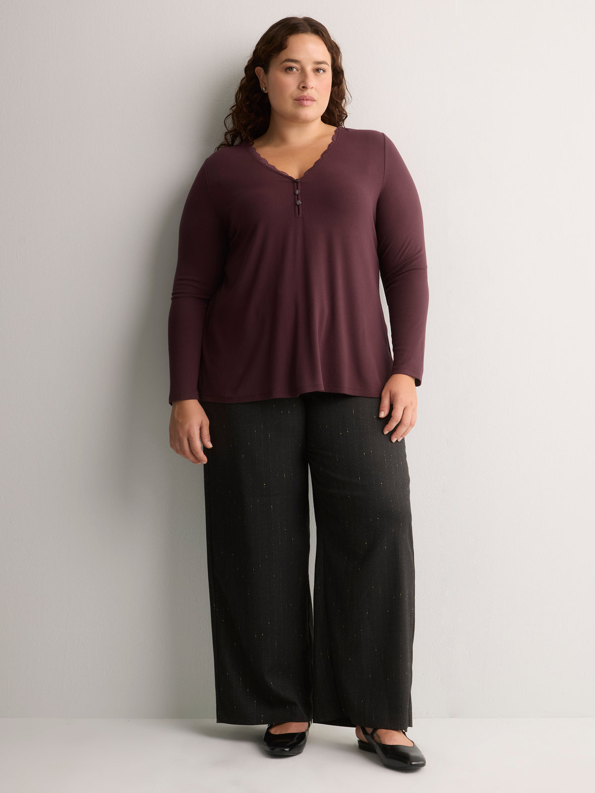 Responsible, Slight Swing Henley Rib Knit Top