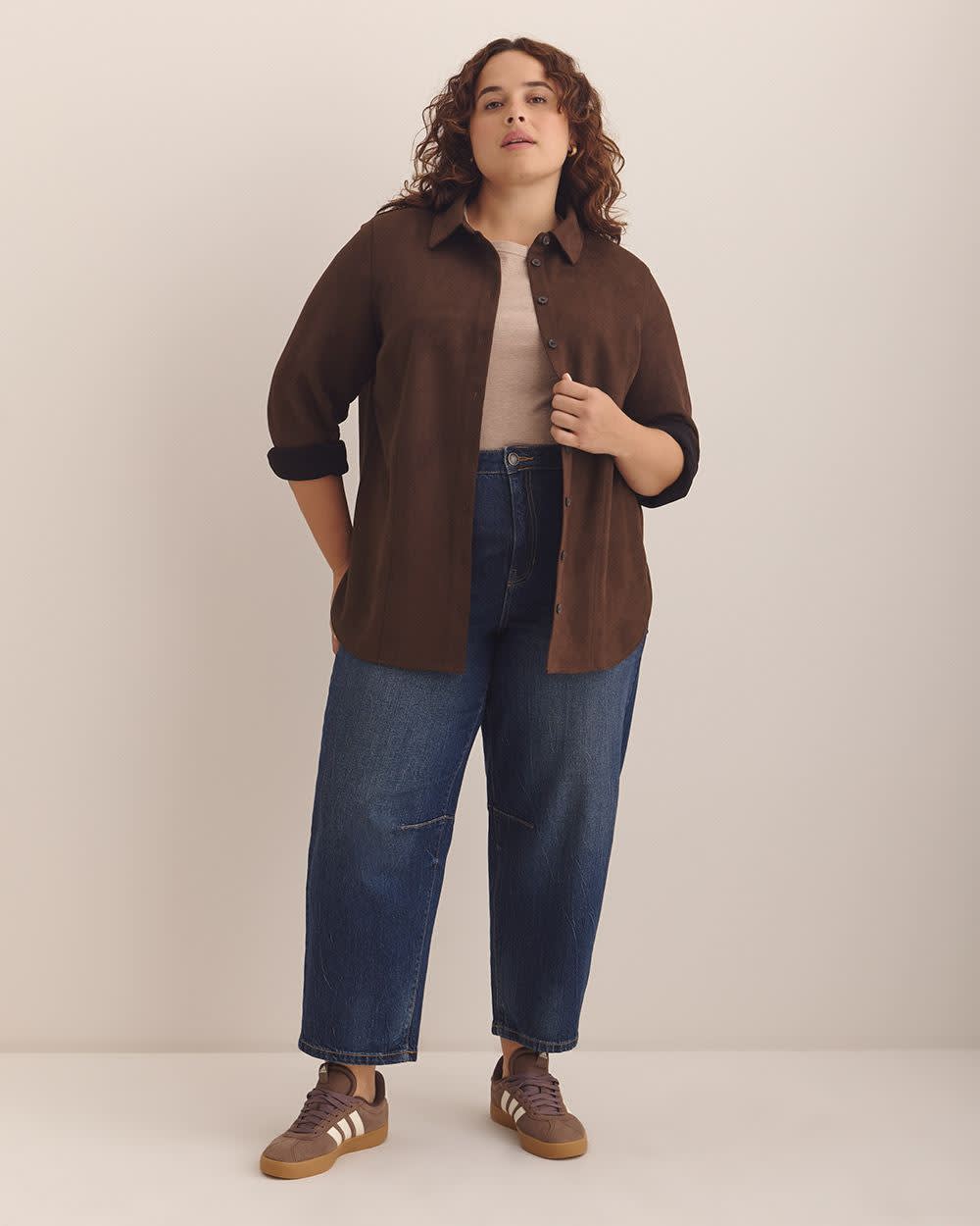 Brown Faux Suede Buttoned-Down Shirt