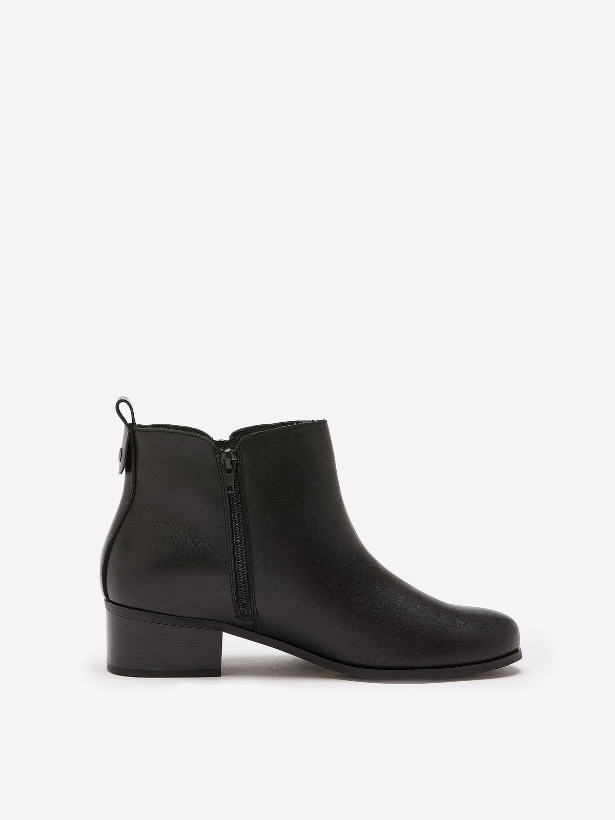 Extra Wide Width, Black Leather Zipper Ankle Bootie