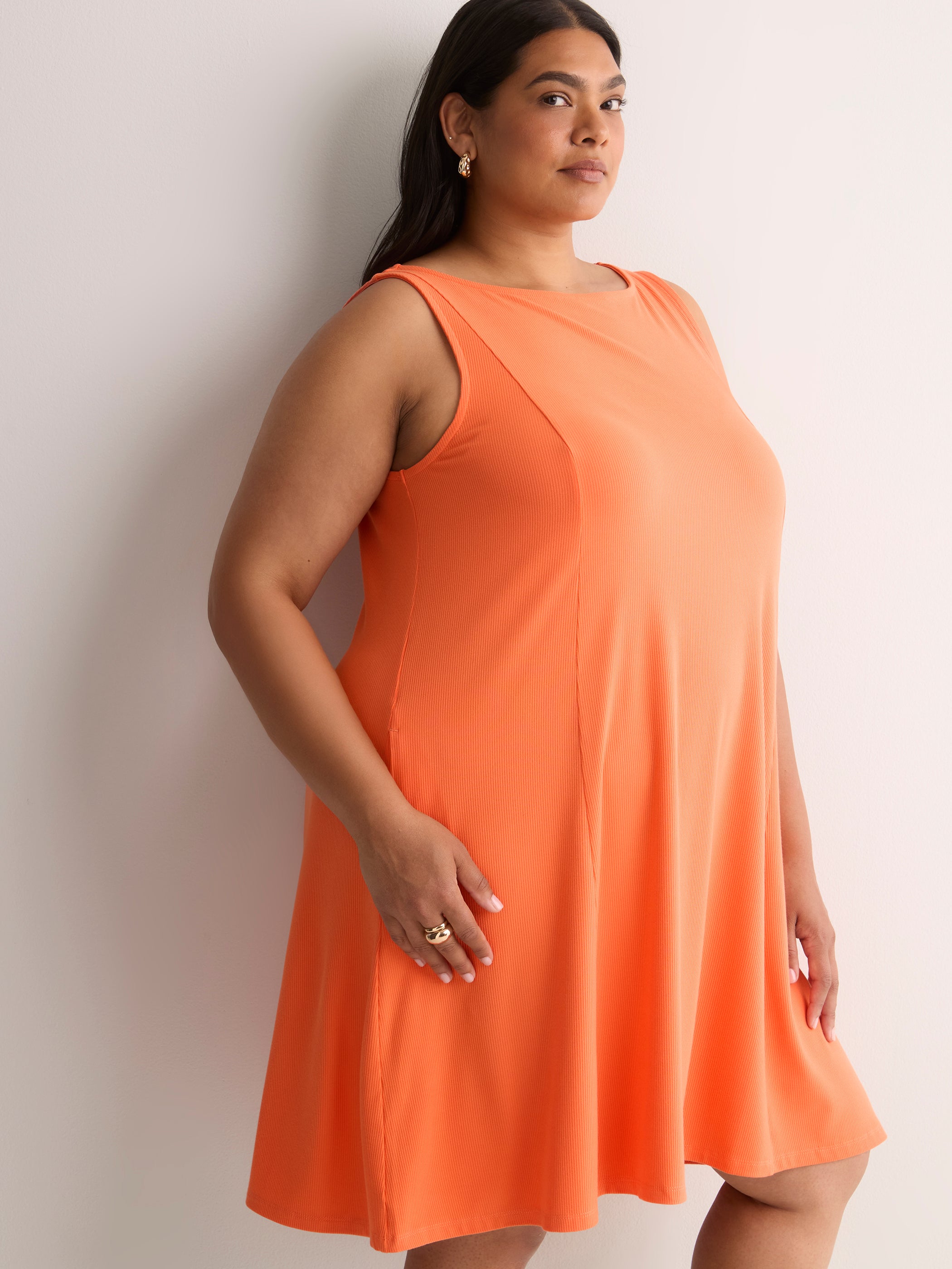 Responsible, Ribbed Sleeveless Boat Neck Swing Dress