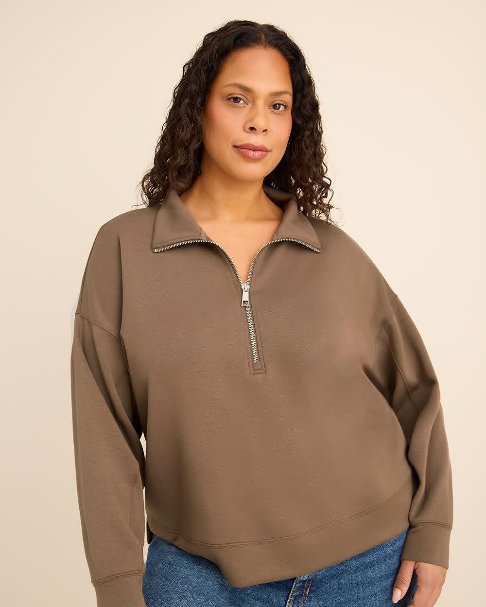 Long-Sleeve Zippered Mock-Neck Top