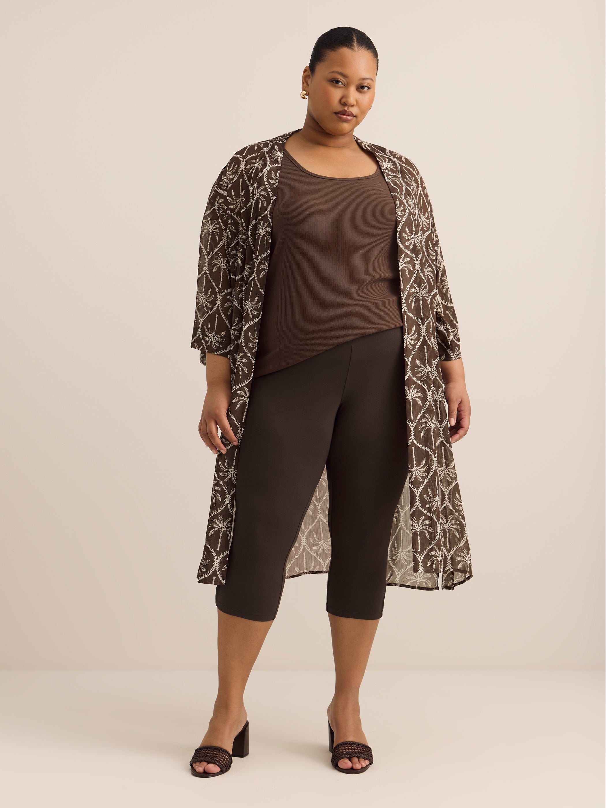 Responsible, Brown Capri Legging with Beaded Keyhole at Hem