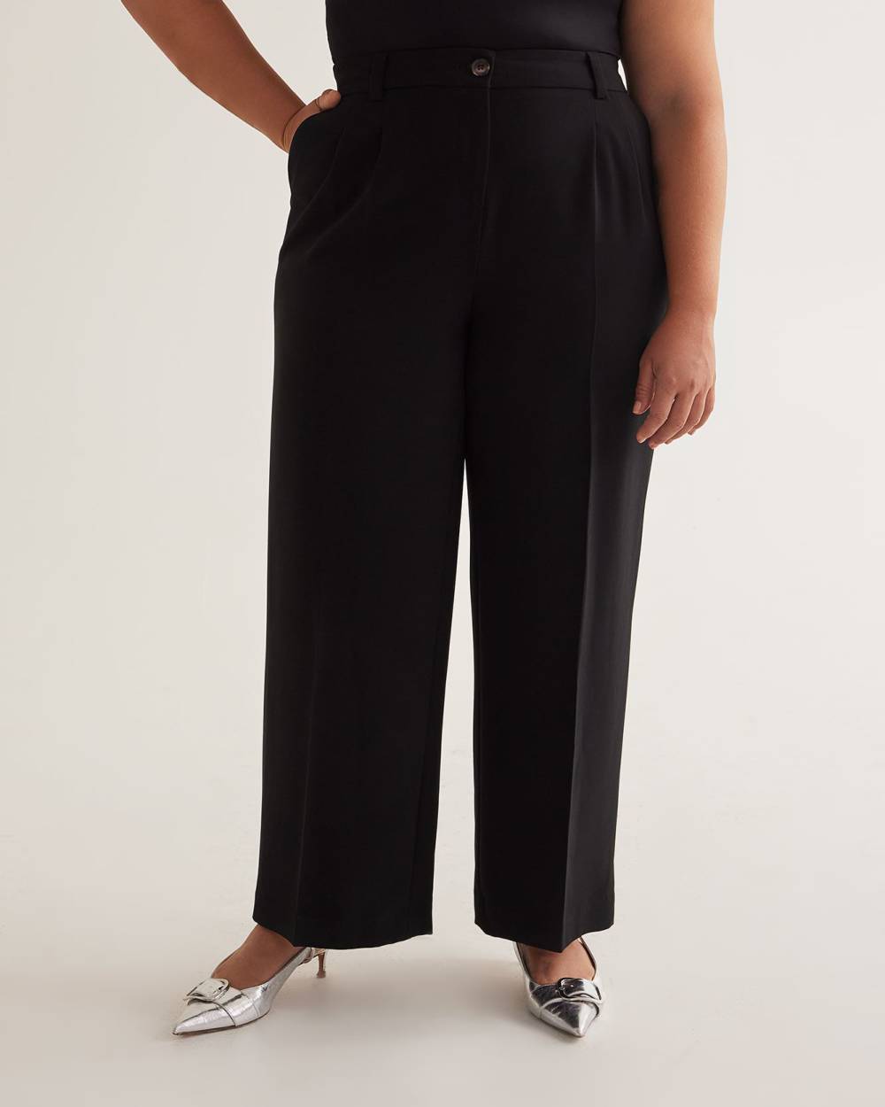Petite, Black Wide-Leg City Pant