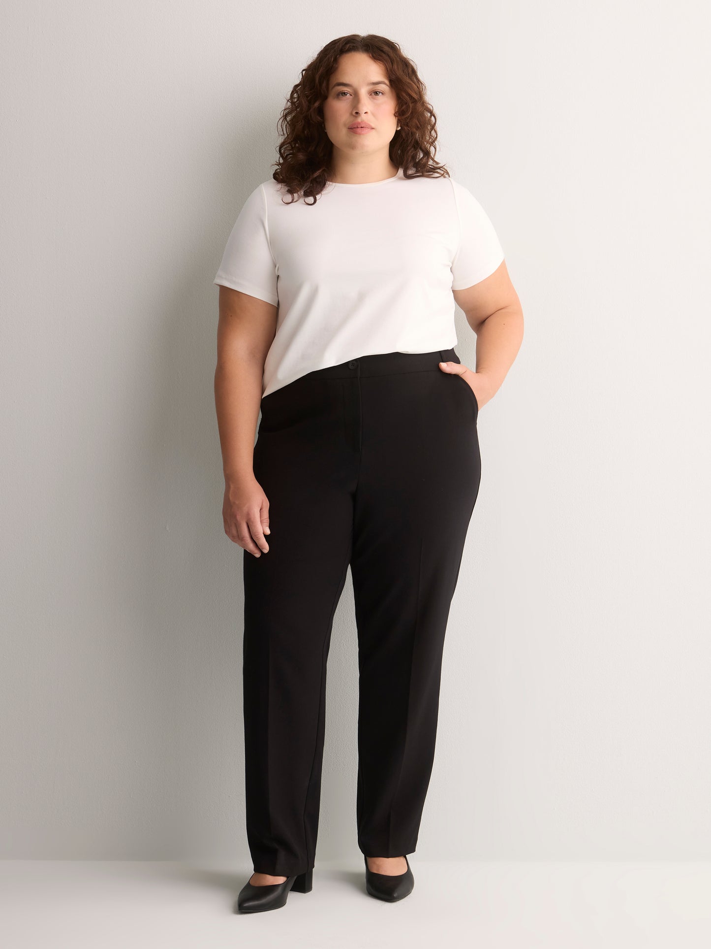 Petite, Black Curvy Straight-Leg Savvy II Pant
