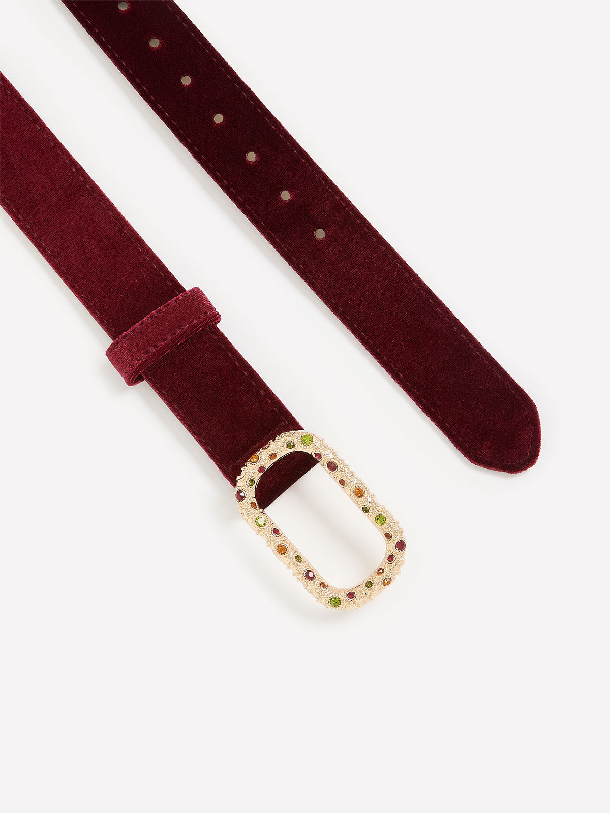 Dressy Velvet Belt with Coloured Crystal Buckle
