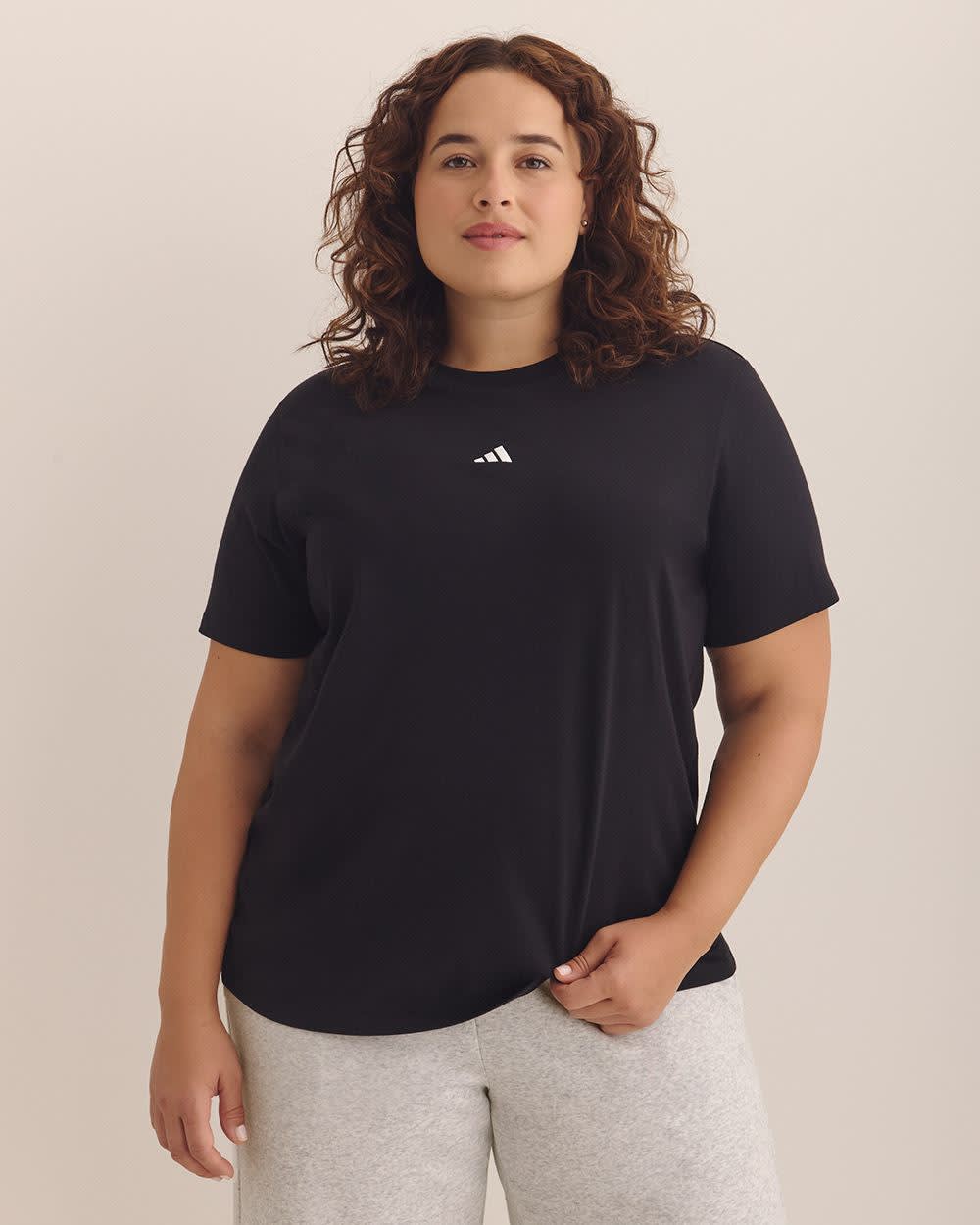 Black Short-Sleeve Crewneck Tee with Small Logo - adidas