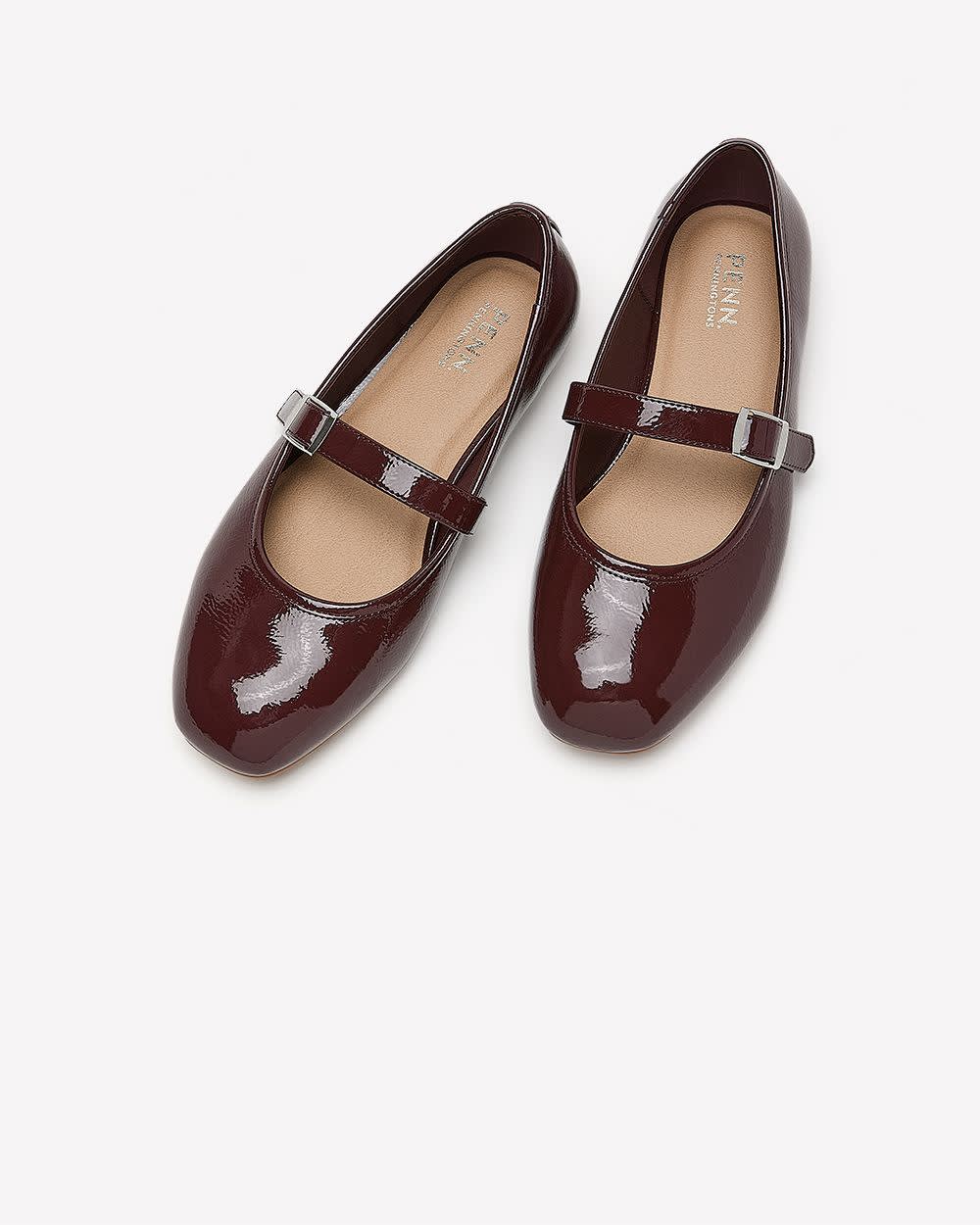 Extra Wide Width, Crinkle Faux Leather Ballet Flat with Strap