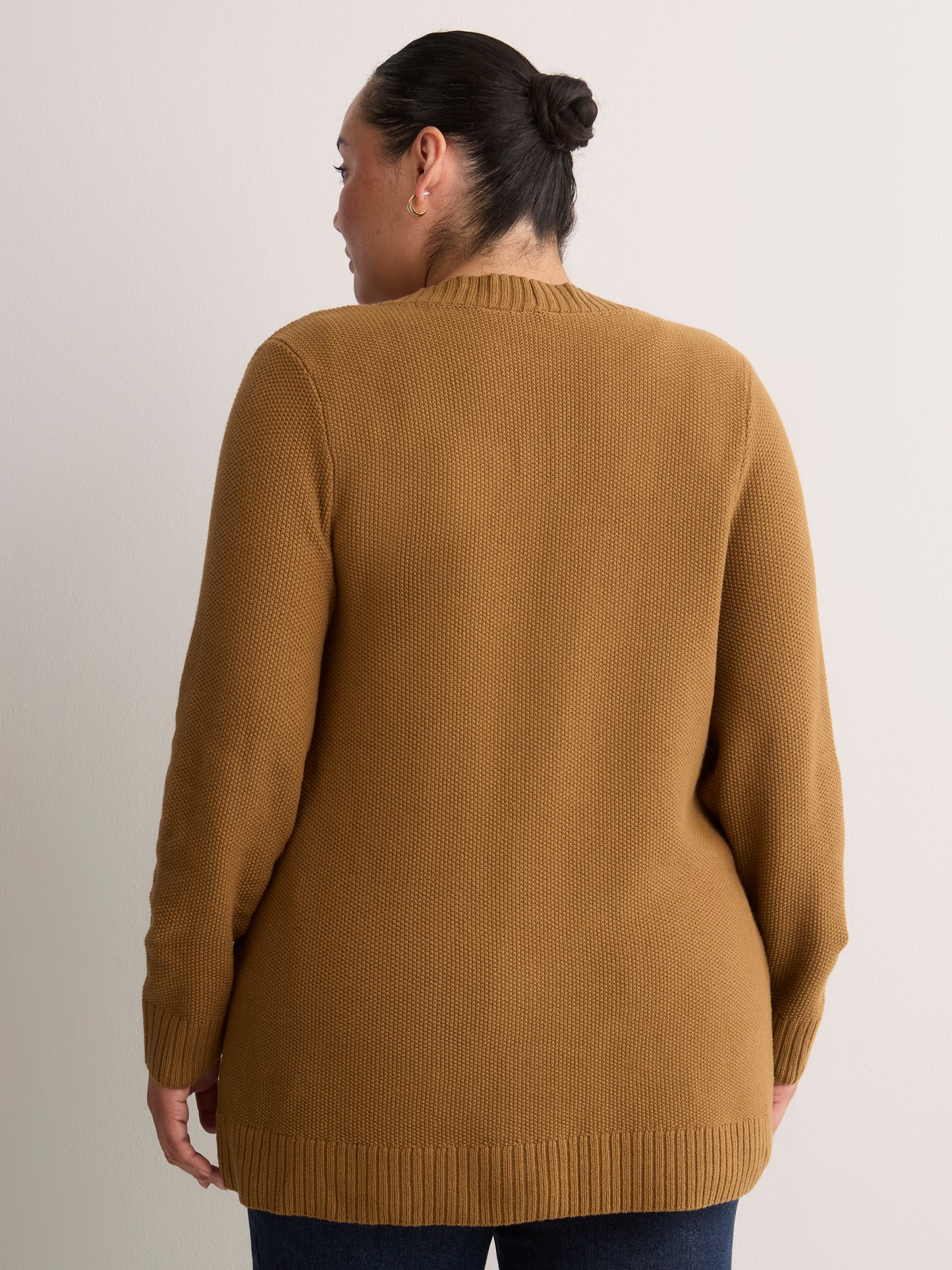 Straight-Fit V-Neck Tunic Cardigan