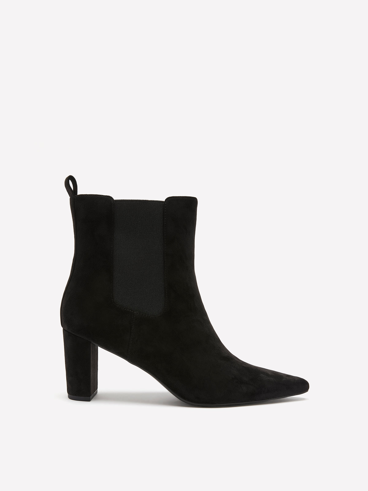 Wide Width, Greater Black Microsuede High-Heel Pointed-Toe Bootie