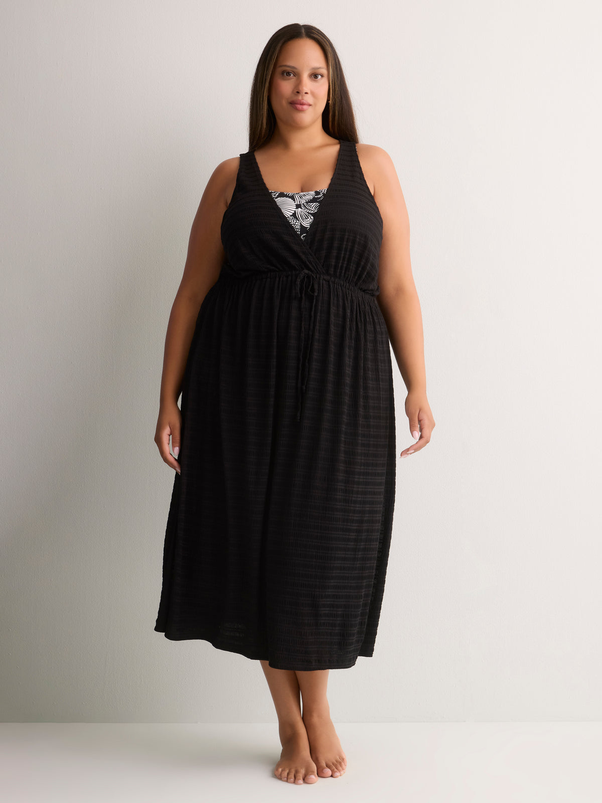 Lightweight Plunging V-Neck Midi Cover-Up Dress