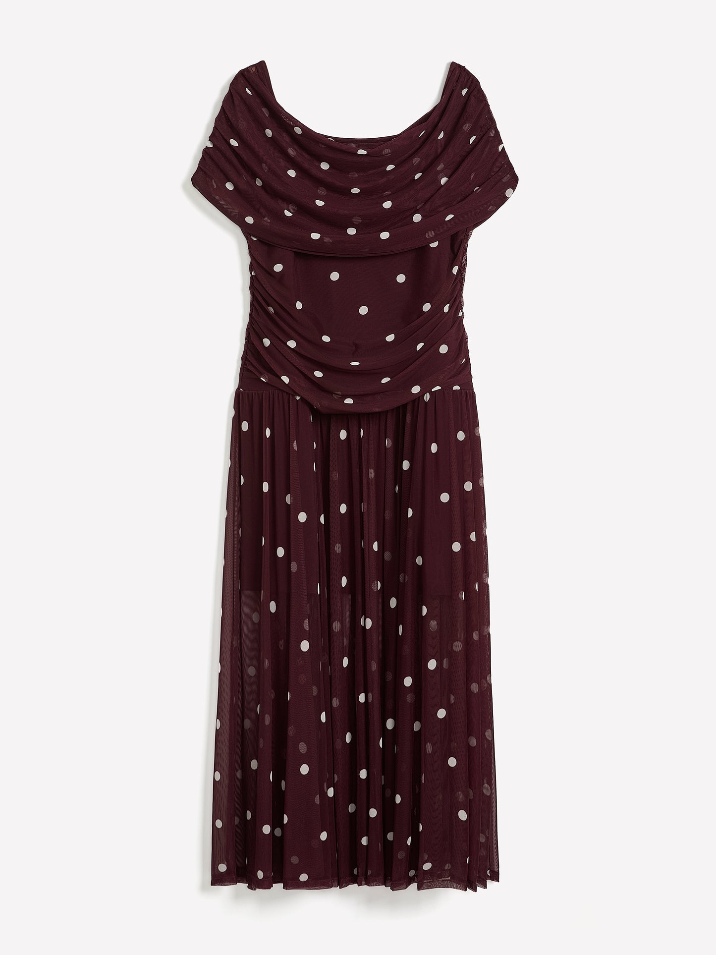 Purple Dotted Off-Shoulder Mesh Maxi Dress - Addition Elle