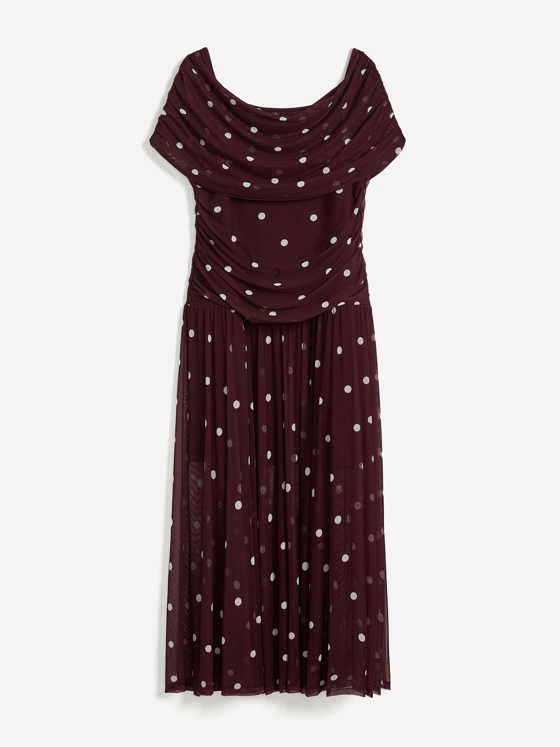Purple Dotted Off-Shoulder Mesh Maxi Dress - Addition Elle