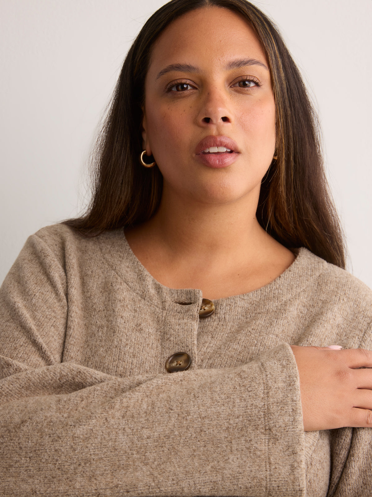 Straight Wide-Sleeve Ribbed Knit Cover-Up