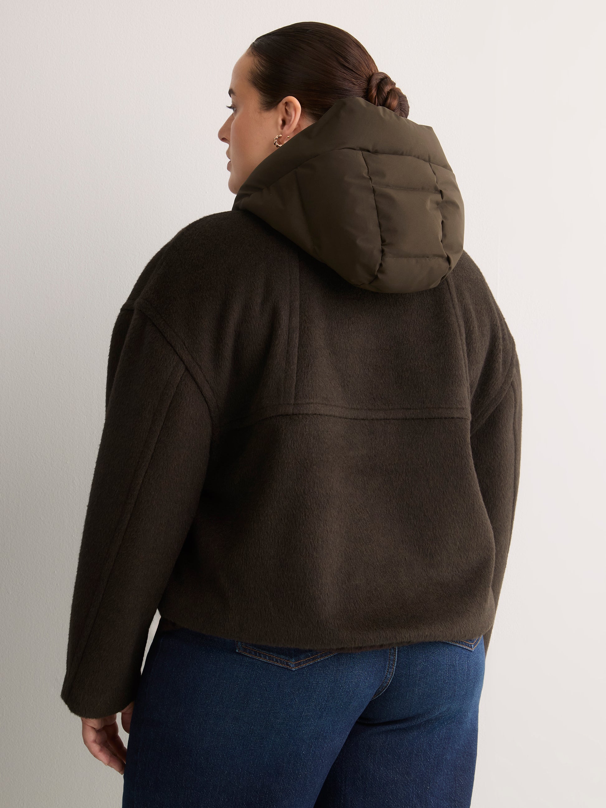 Unlined Coat with Puffer Hood