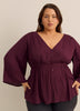 Blouse à col en V et manches amples avec ruban décoratif - Addition Elle