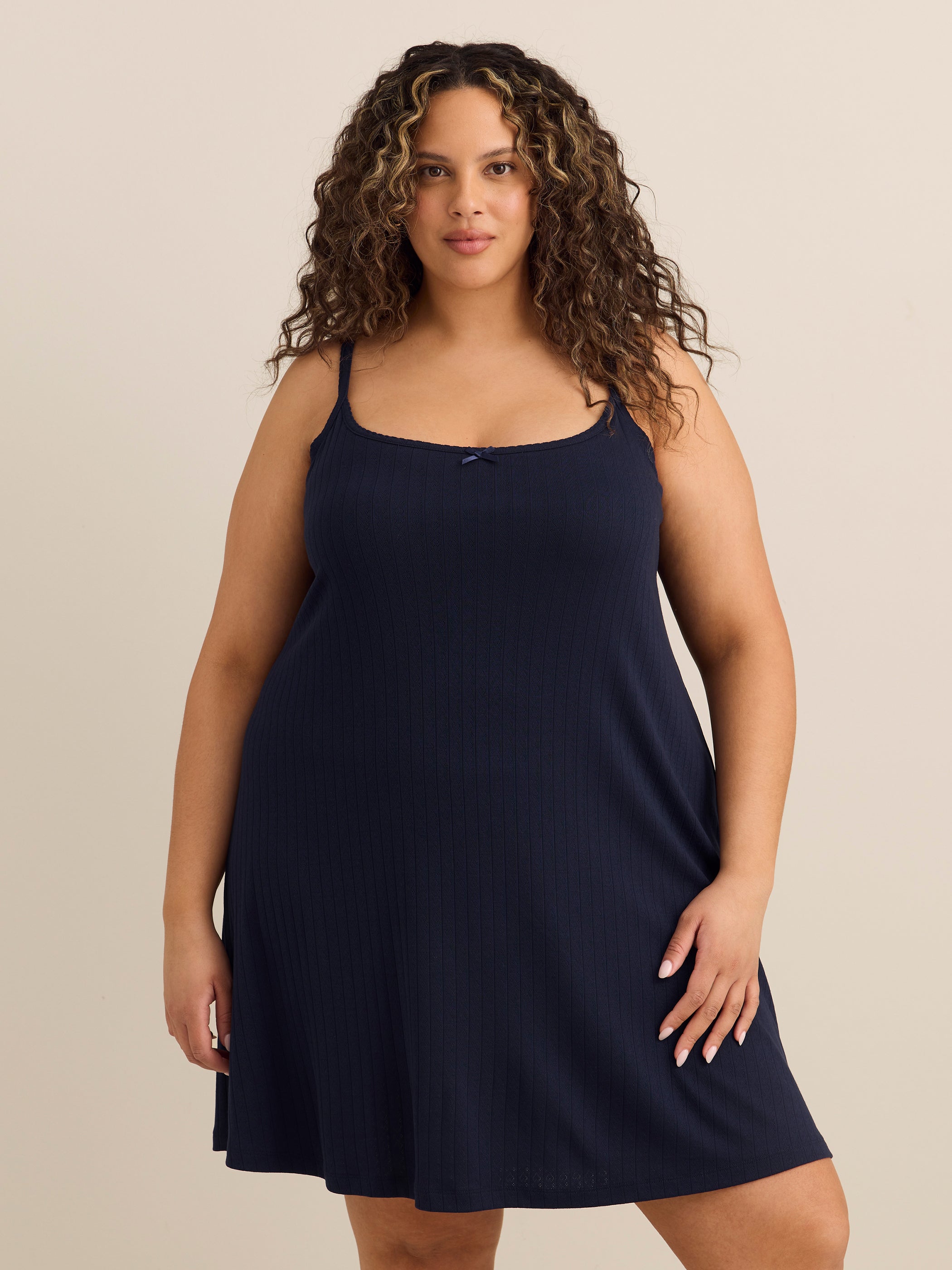 Navy Blue Sleeveless Pointelle Nighty - ti Voglio