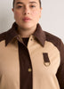 Long Two-Tone Barn Jacket with Corduroy Collar
