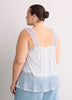 White Floral Ruffled Mesh Sleeveless Swing Blouse