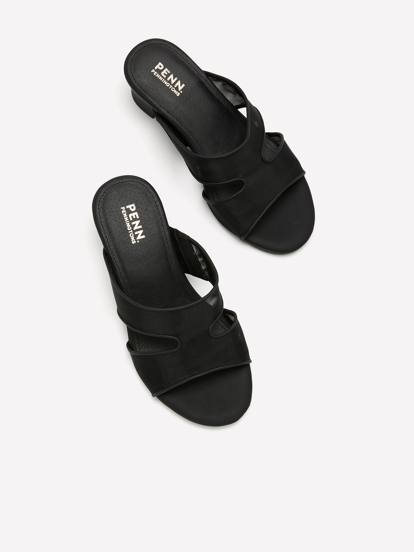 Extra Wide Width, Black Block-Heel Mesh Slip-On Sandal