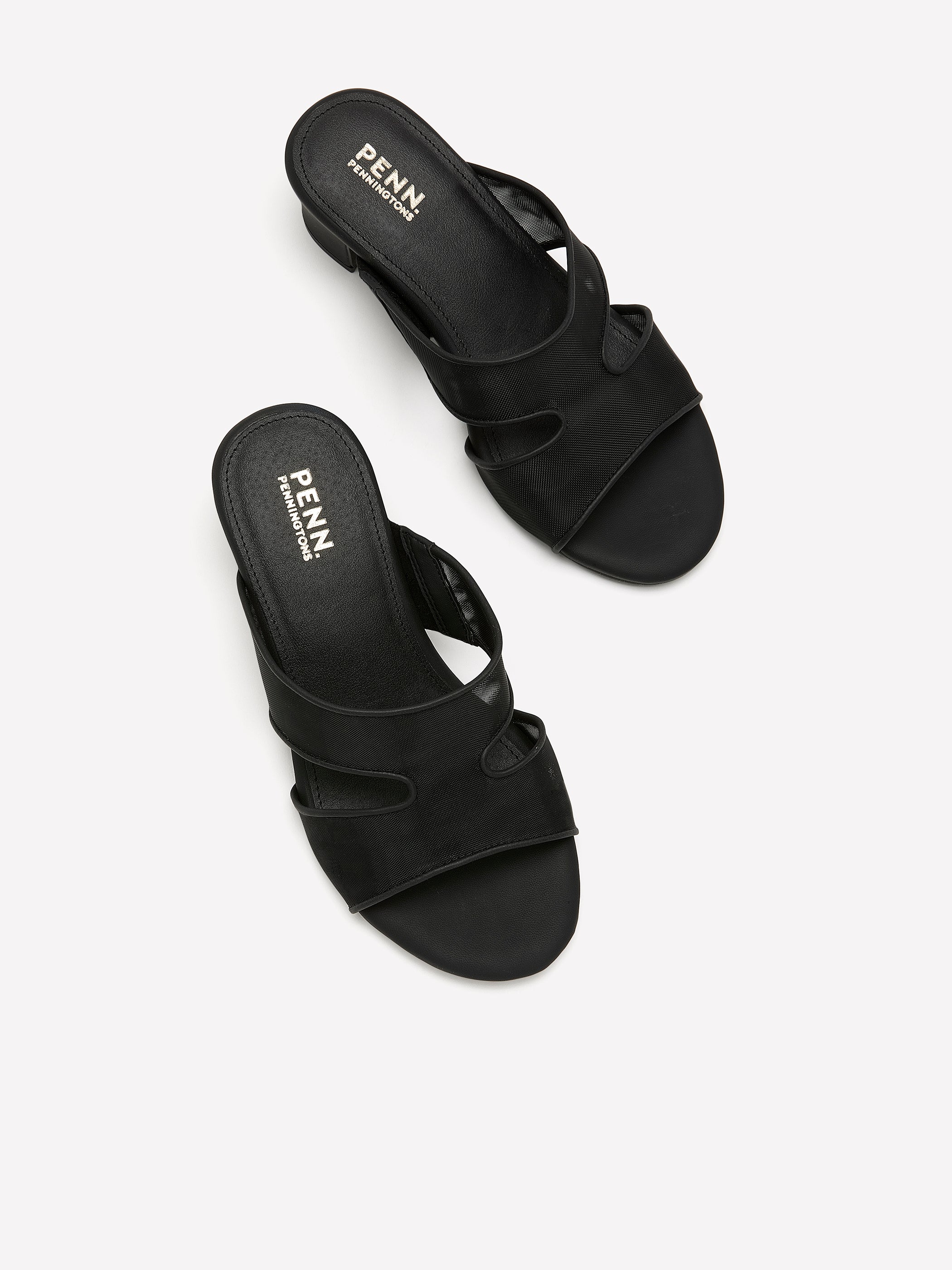 Extra Wide Width, Black Block-Heel Mesh Slip-On Sandal