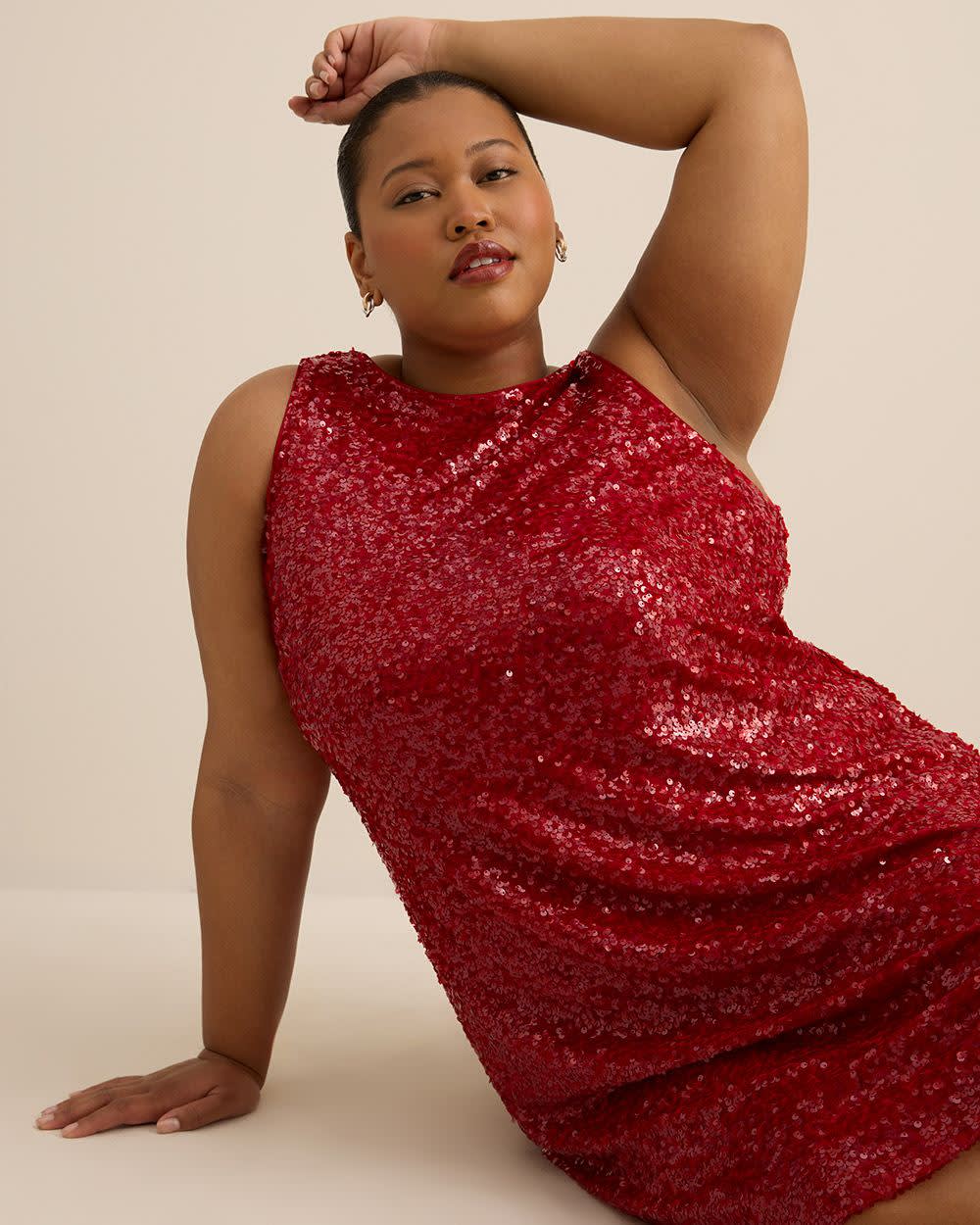 Red Flared Sleeveless Sequins Dress with Back Bow