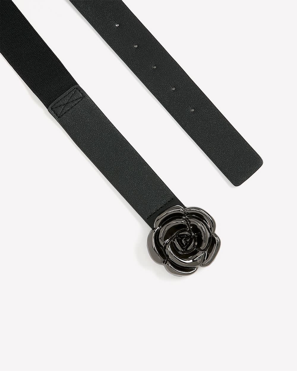 Black Flower Buckle Elastic Belt