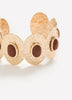 Golden Hammered Disc Cuff Bracelet with Brown Stones