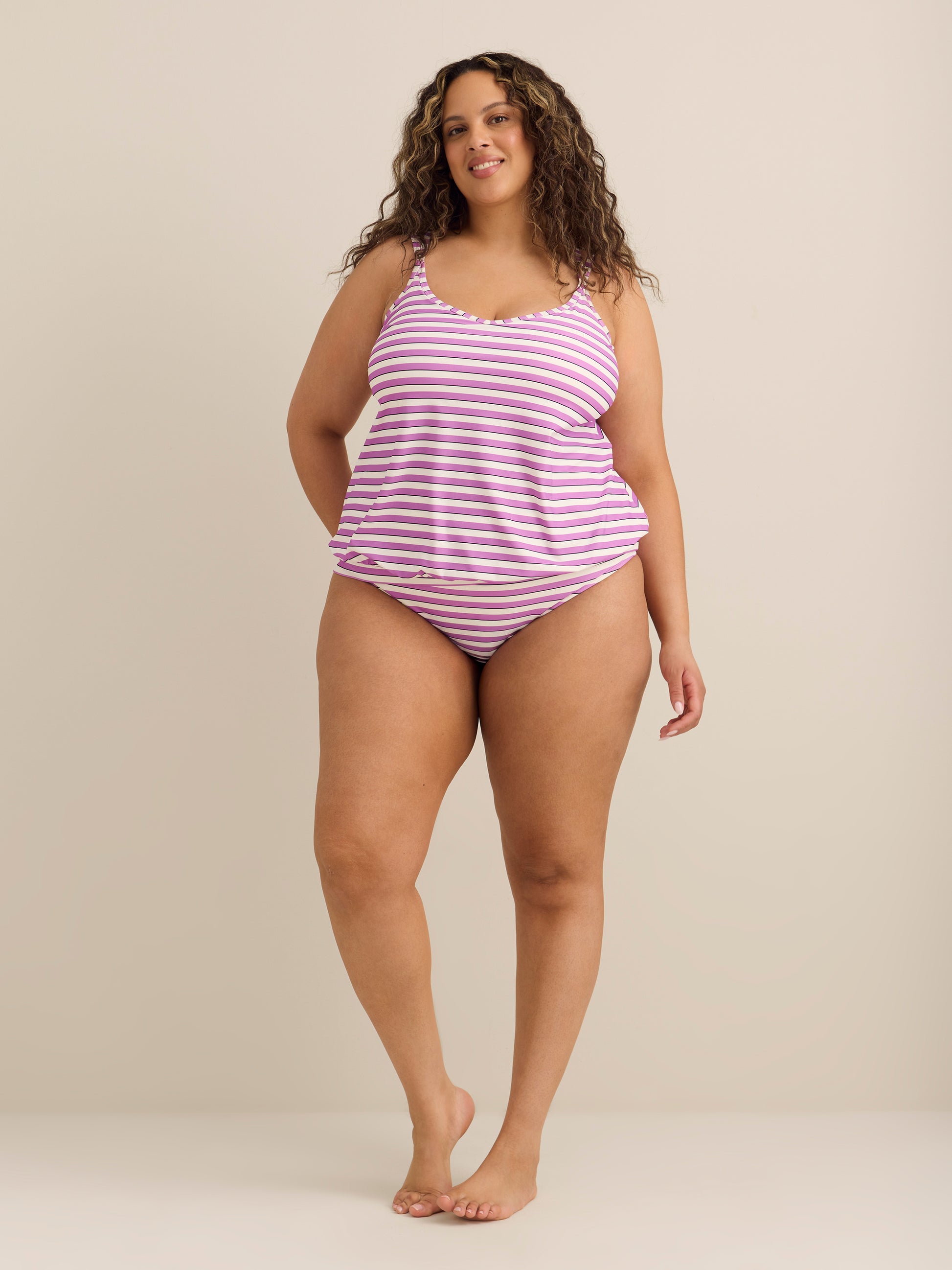 Striped V-Neck Blouson Tankini Top