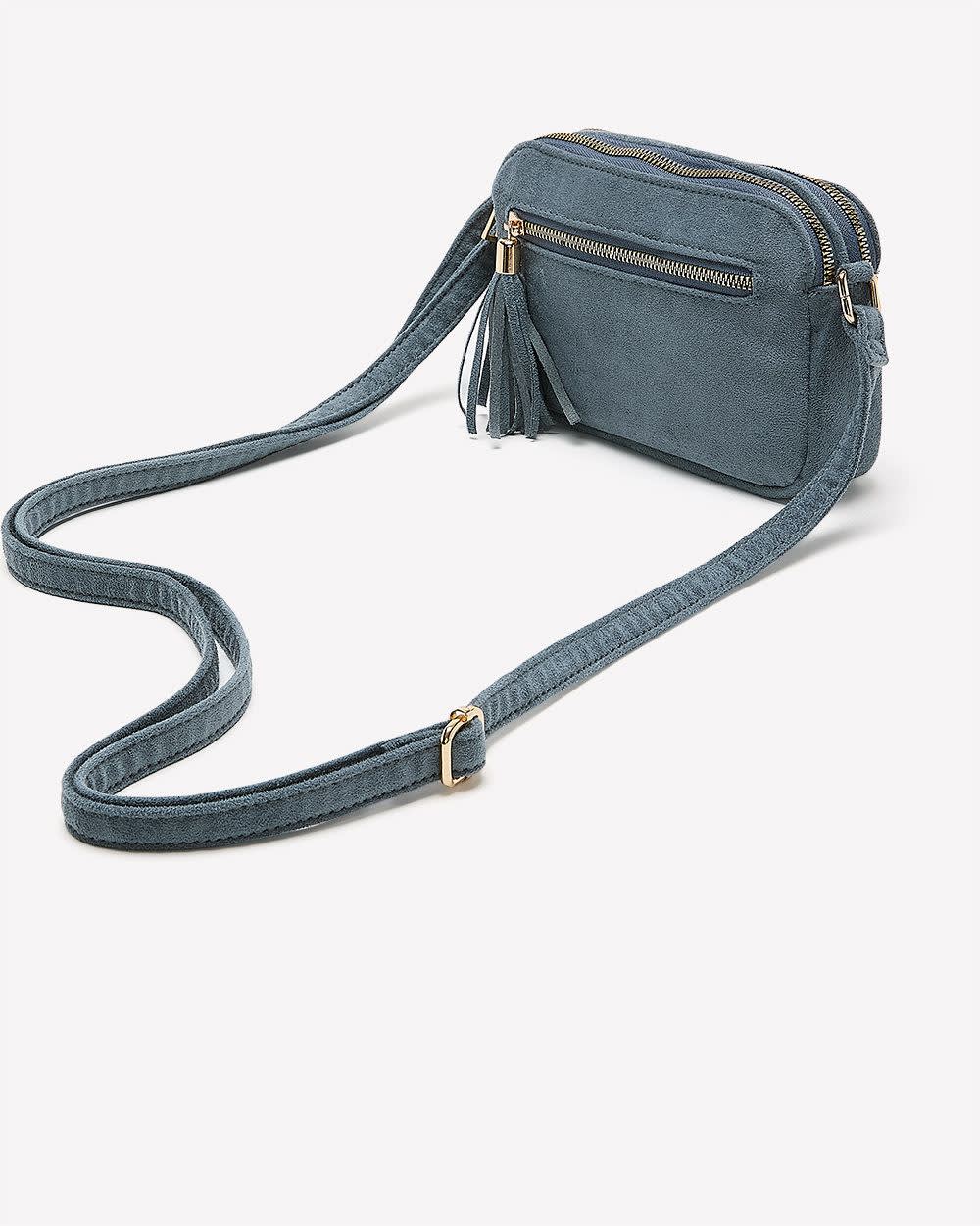 Coloured Suede Double-Zip Crossbody Bag