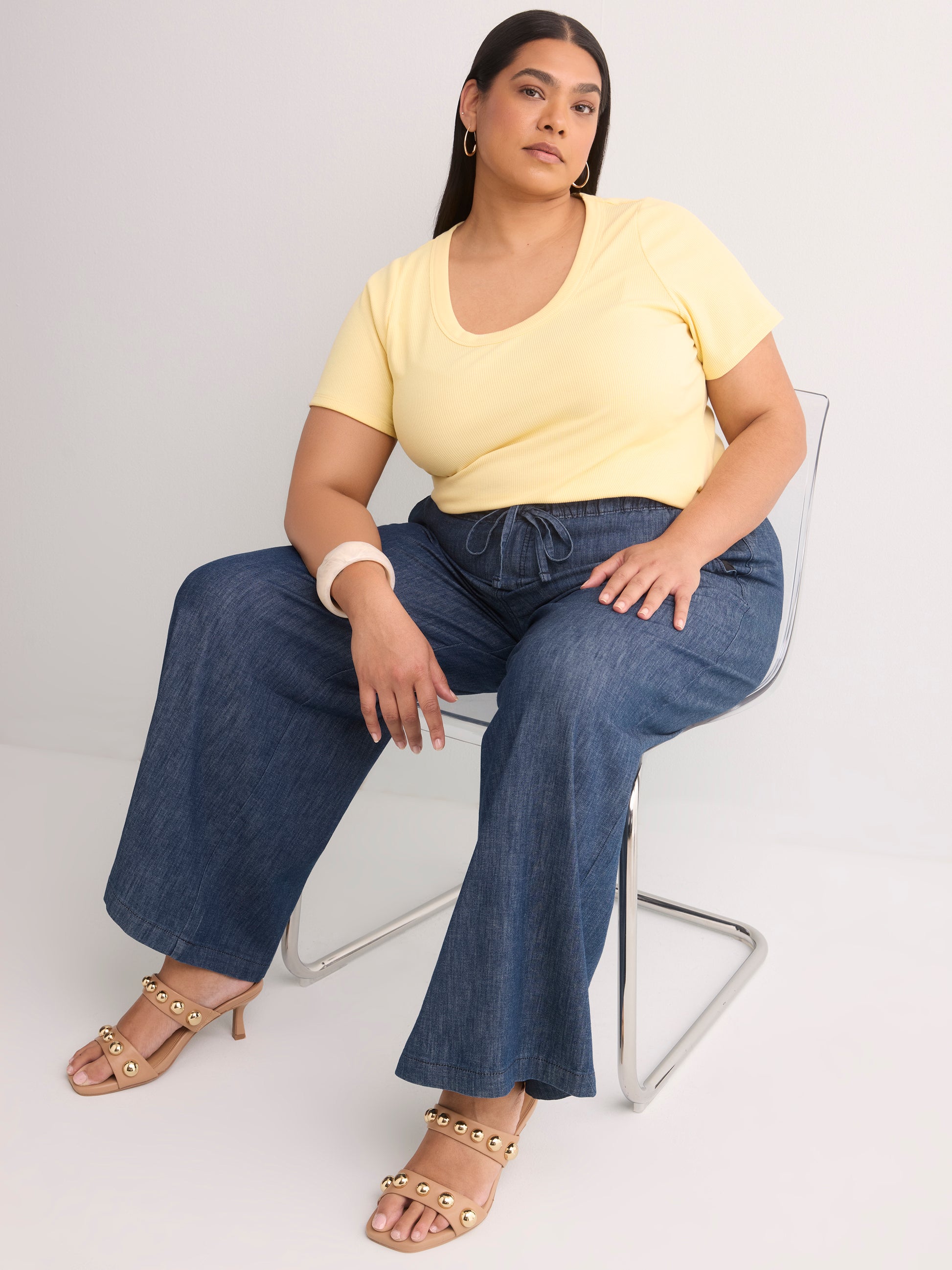 High-Rise Palazzo-Leg Pull-On Denim Pant - d/C JEANS