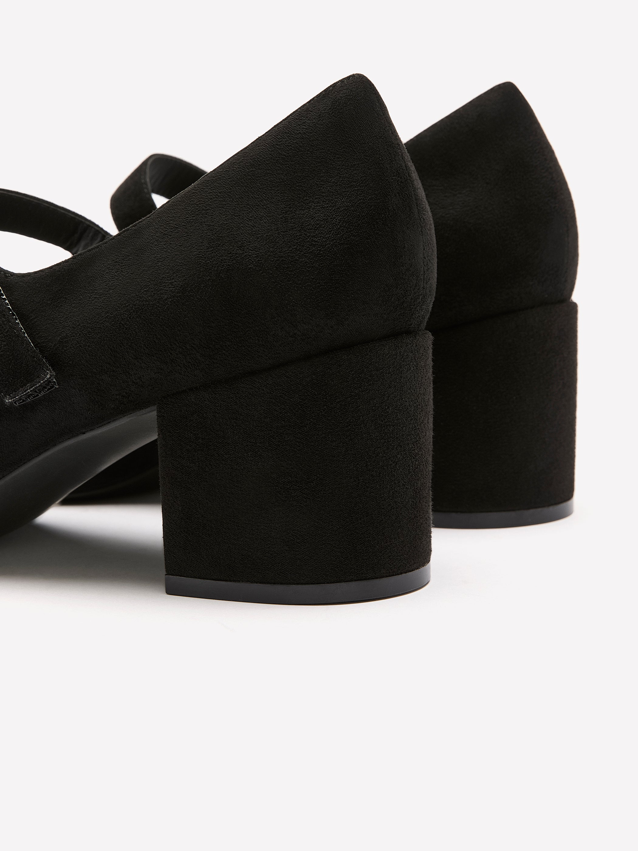 Wide Width, Marylou Black Microsuede Mid-Heel Strap Shoe