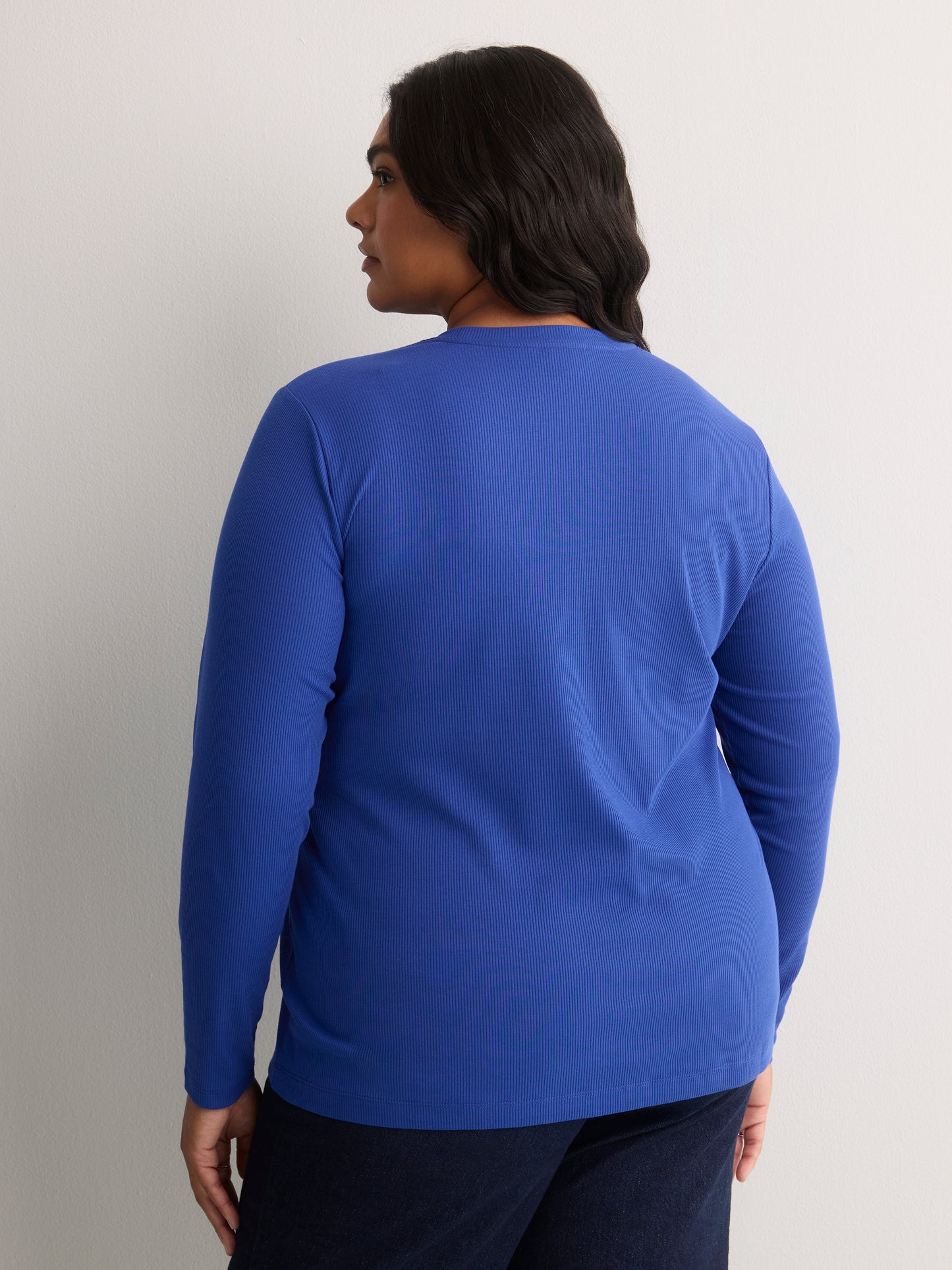 Boyfriend-Fit Long-Sleeve Rib Knit Tee