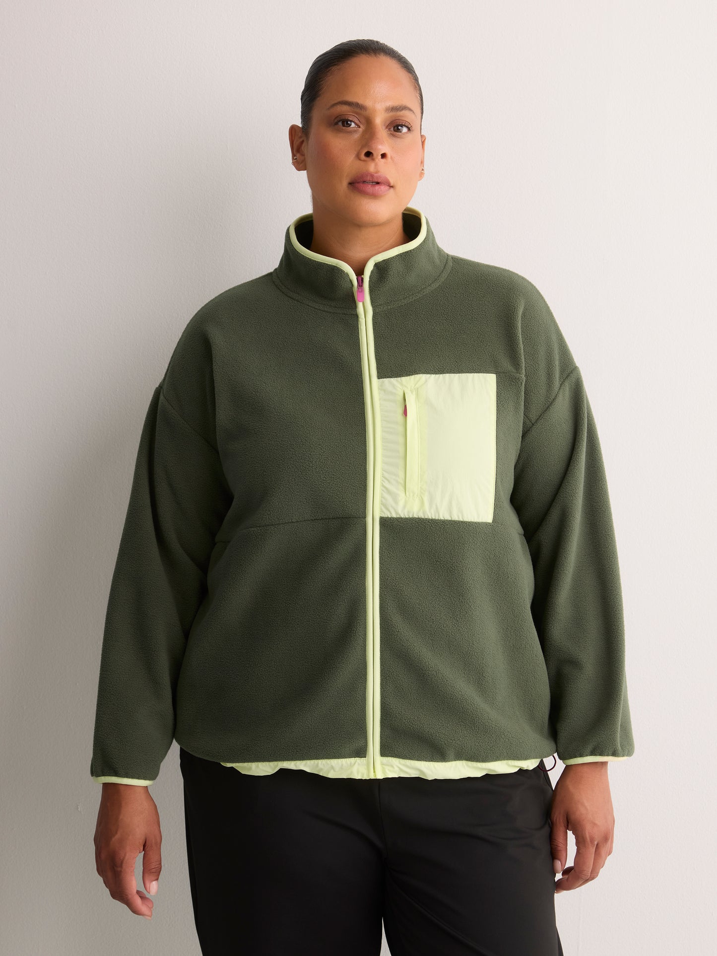 Short Polar Fleece Jacket with Contrast Trim - Active Zone