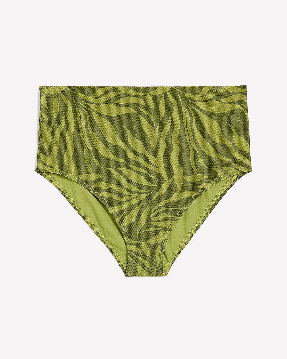 Culotte de maillot de bain verte taille haute à motif de feuillage