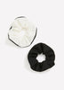 Black and White Hair Scrunchies with Contrasting Piping, Set of 2