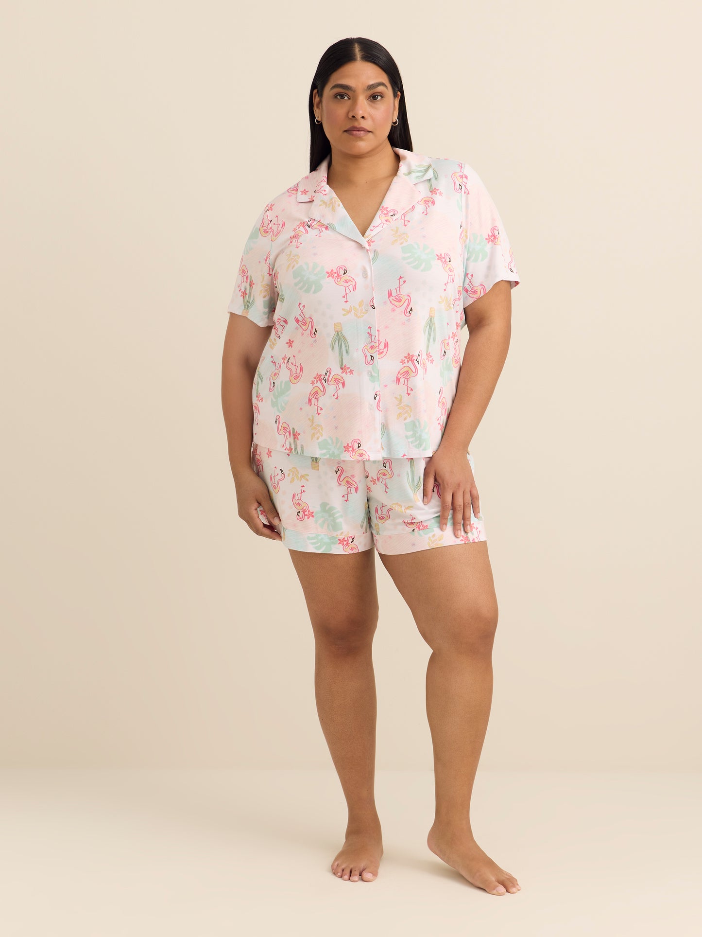 Responsible, Flamingo Short-Sleeve Buttoned-Down Pyjama Shirt - ti Voglio
