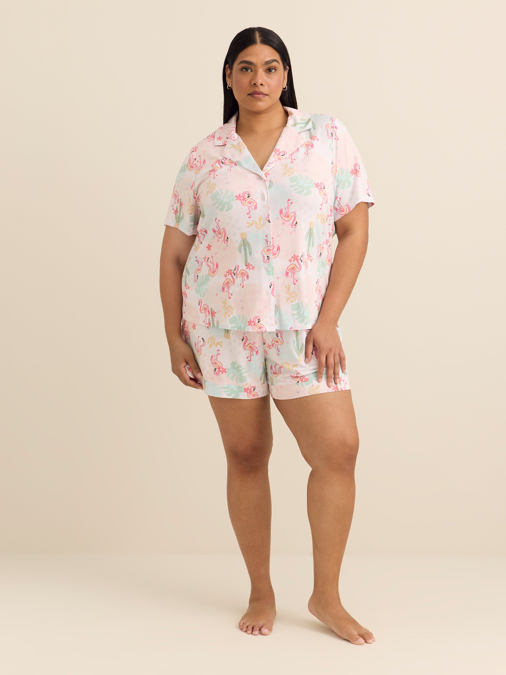 Responsible, Flamingo Short-Sleeve Buttoned-Down Pyjama Shirt - ti Voglio