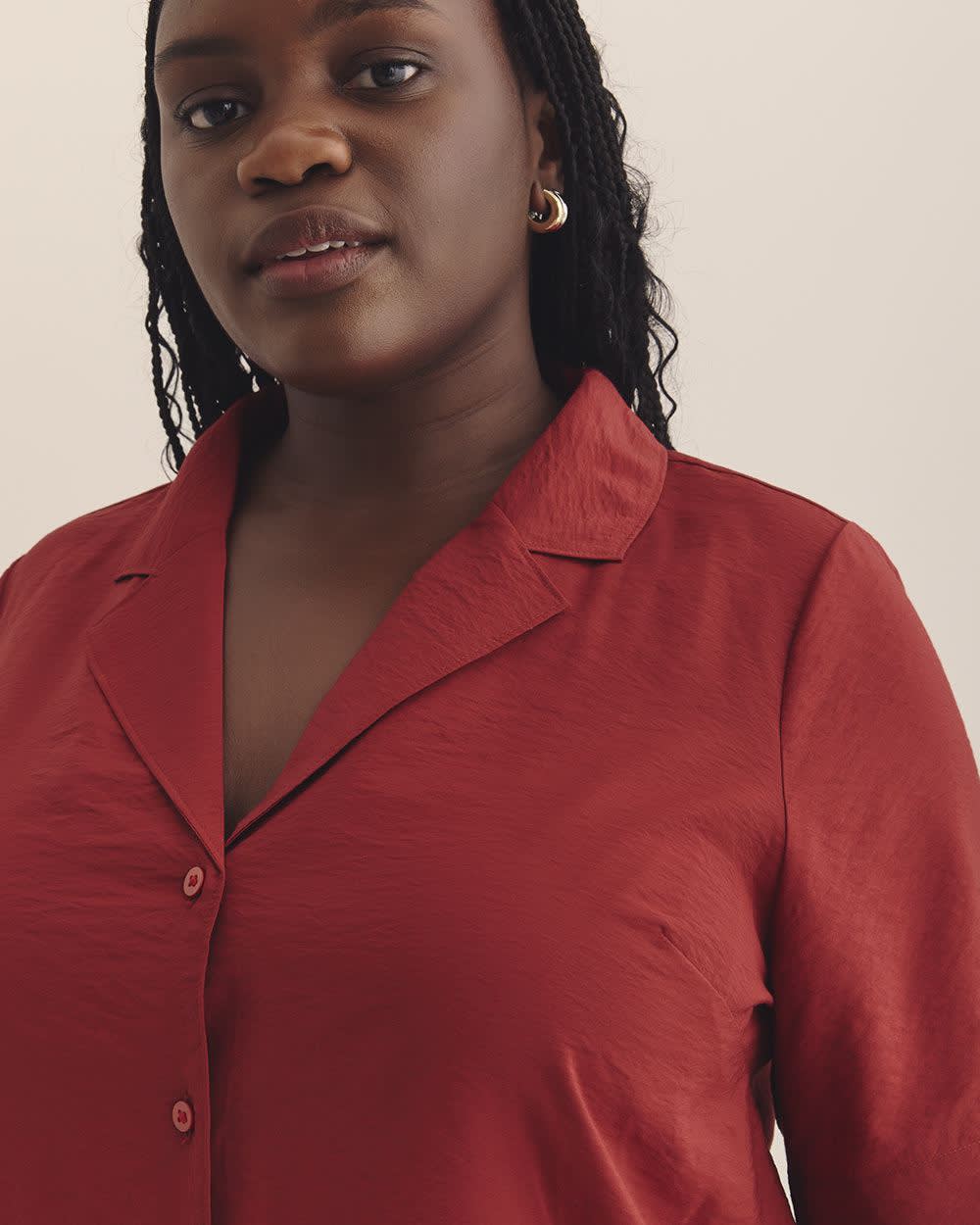 Chemisier court à manches courtes et col cranté