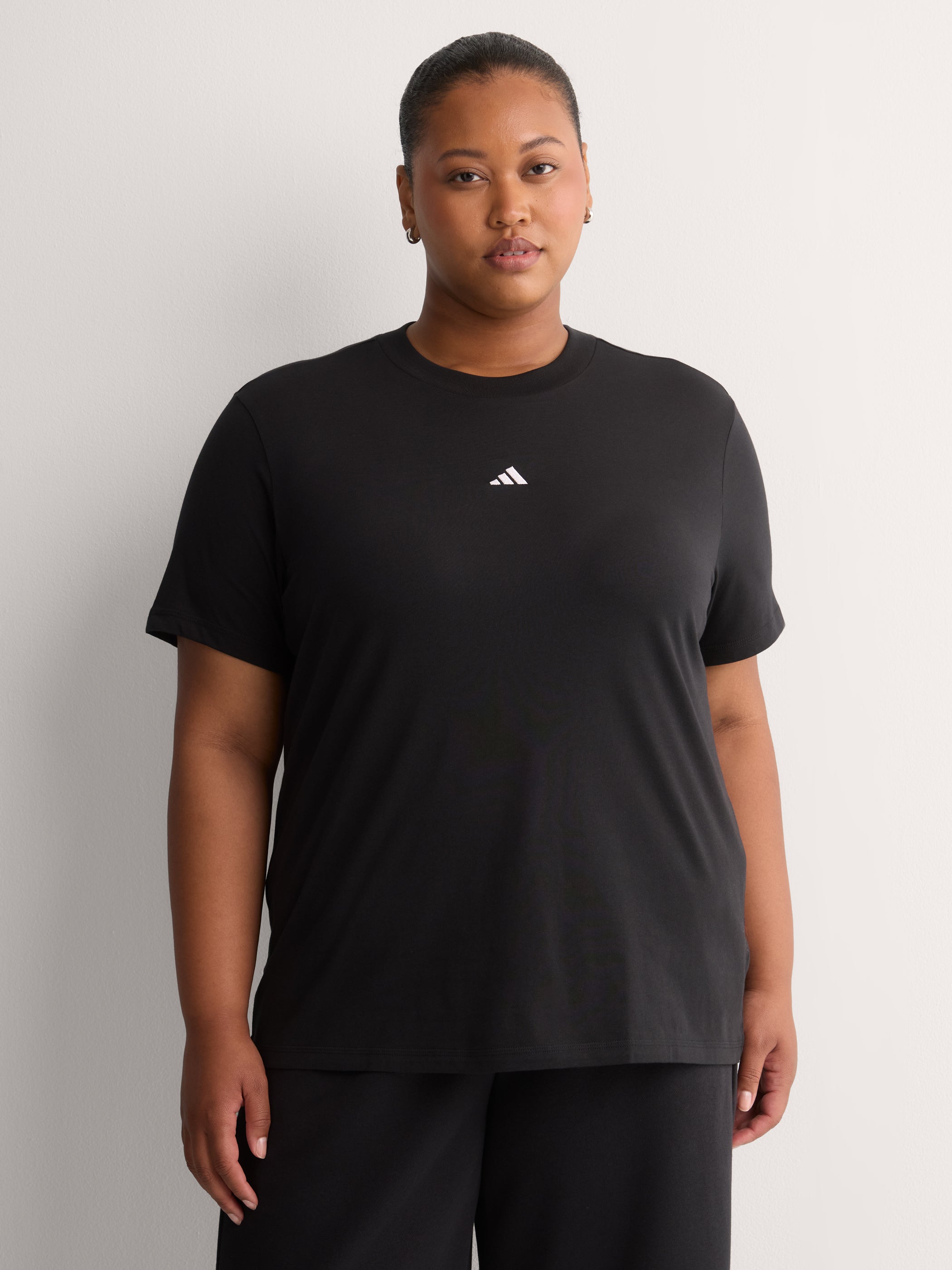 Black Short-Sleeve Crewneck Tee with Small Logo - adidas