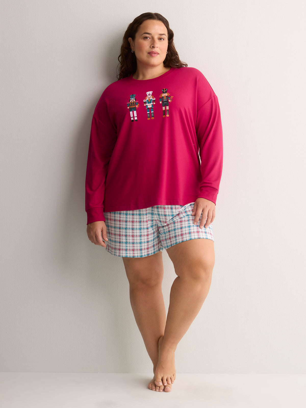 Red Nutcracker Sweatshirt and Plaid Boxer Pyjama Set - tiVOGLIO